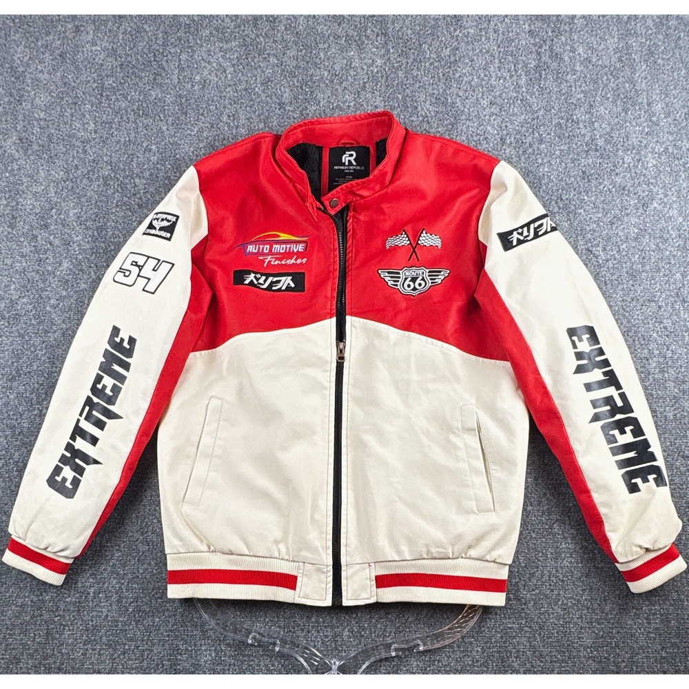 Refinery Republic Tokyo Racer Jacket Mens Large Fur Lined Faux Leather Moto Y2K